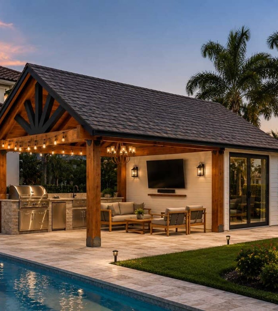 Gable pavilion with kitchen and TV